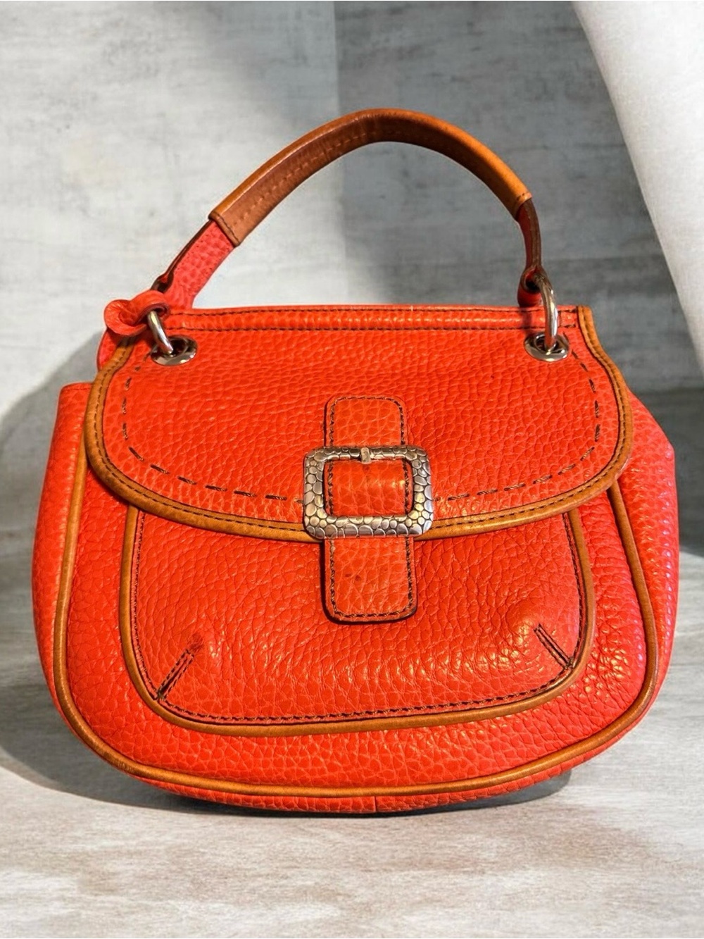 Brighton Orange Leather Crossbody Bag with Tan Trim